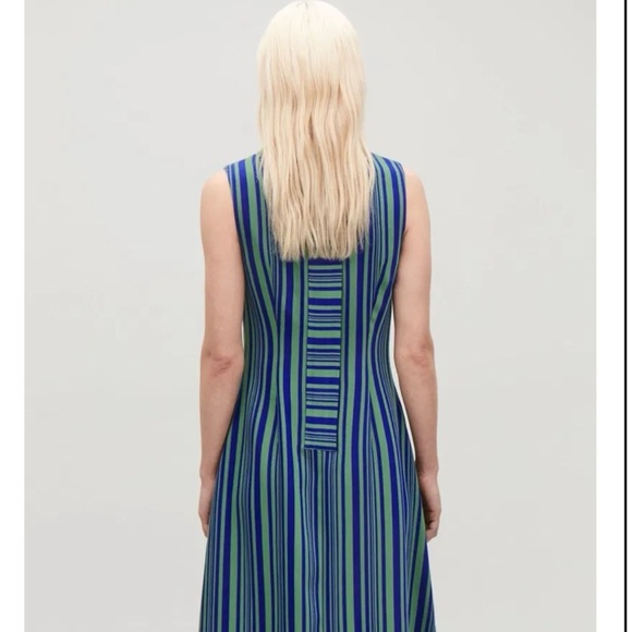 COS Blue Green Striped Sleeveless A-Line Dress Size US 6 - Picture 2 of 14